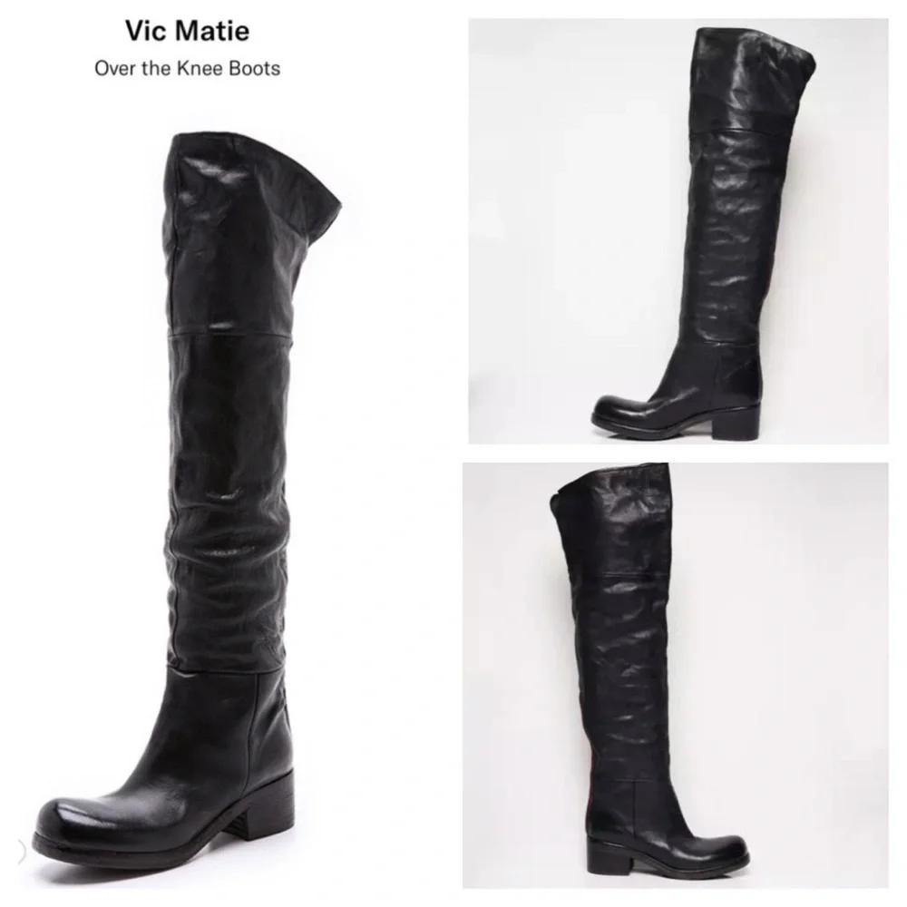 VIC MATIE Leather Boots Women's Over the Knee black Size 36 US 6 made in Italy
